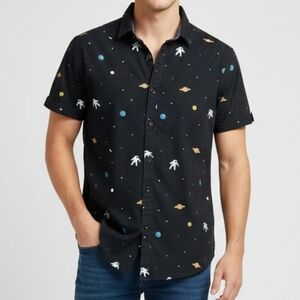 Denim & Flower Black Short Sleeve Shirt with Colorful Accents